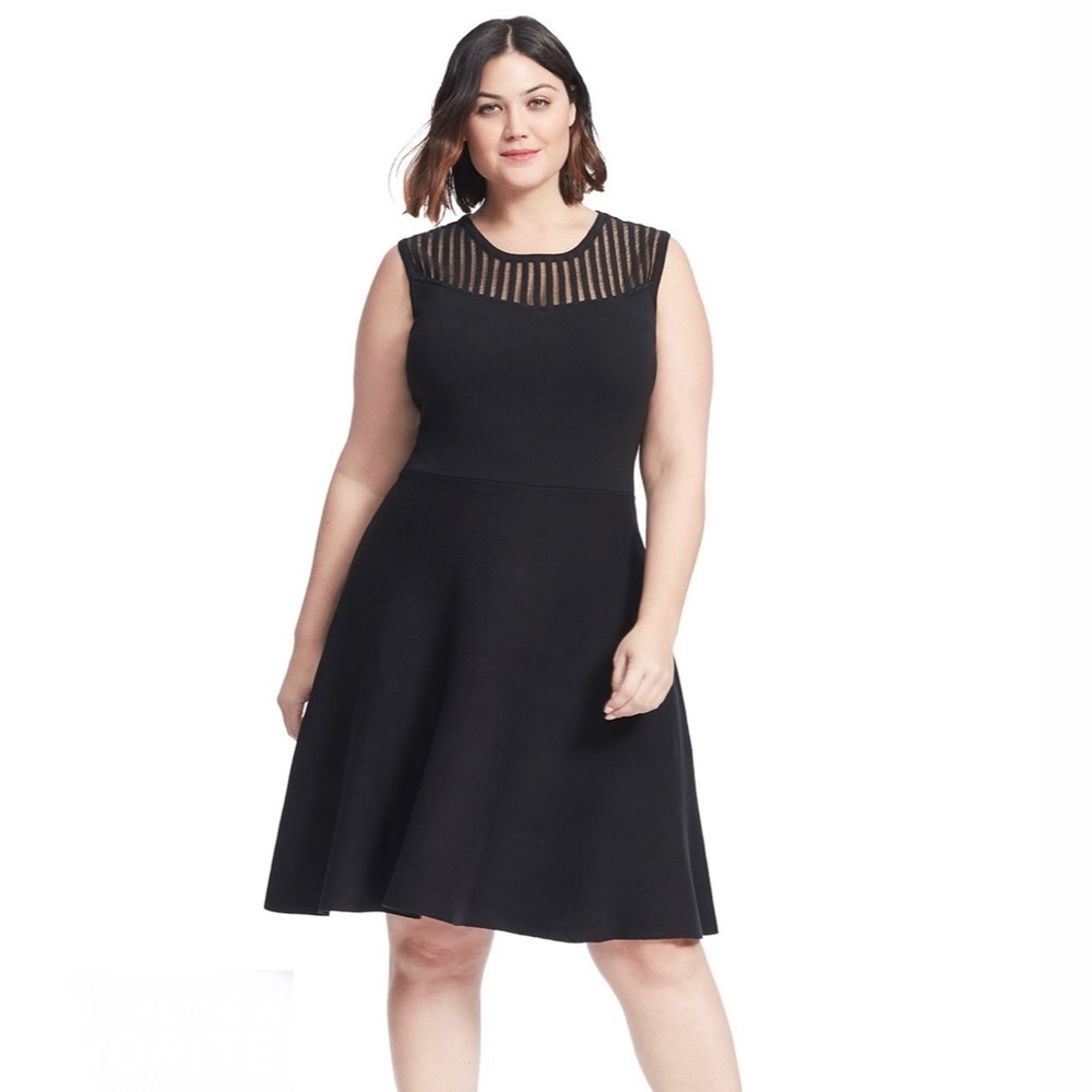 City Chic Black Sweetheart A-Line Illusion Set In Waist Sweater Dress Size 14